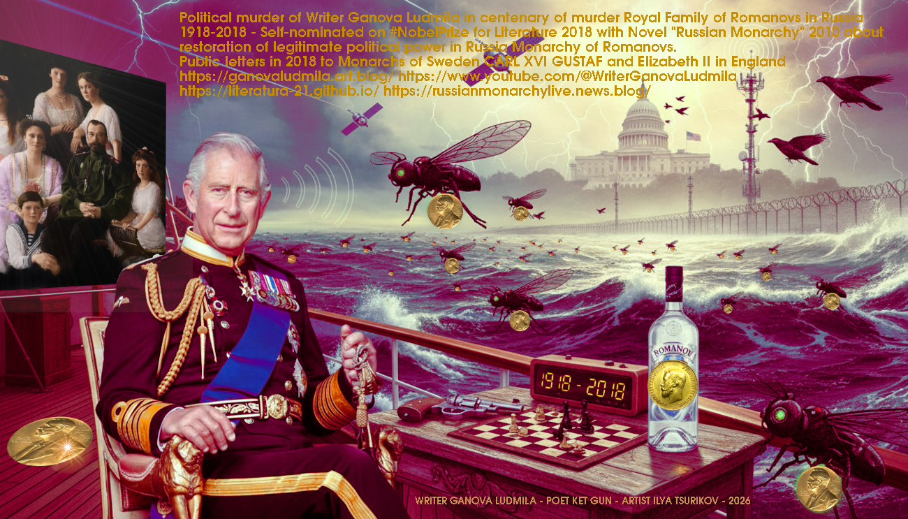 Modern Art Fantasy in Fantasy Style King Carl III England & Nobel Prize in Literature 2018, Romanov Royal Family, Writer Ganova Ludmila with Novel RUSSIAN MONARCHY-2010 / Artist Ilya Tsurikov & Поэт Ket Gun