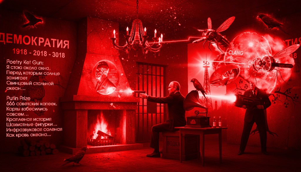 Modern Art Fantasy Collage Putin Trump - Crown of Romanovs, Nobel Prize in Literature 2018 - Writer Ganova Ludmila Novel about restoration of legitimate political power in Russia MONARCHY of ROMANOVS - Artist Ilya Tsurikov & Поэт Ket Gun